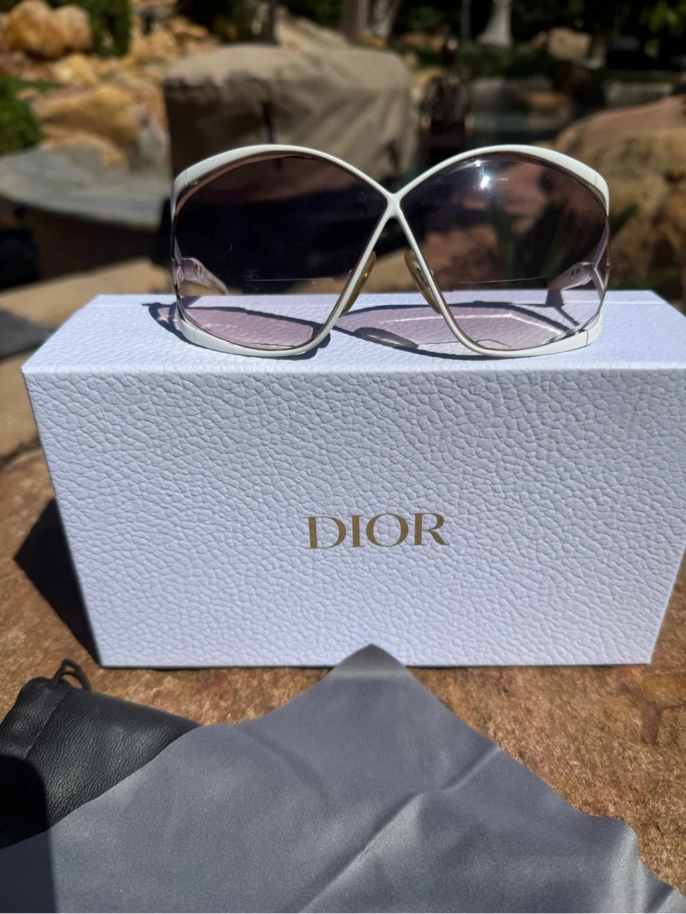 Vintage Dior oversized White Frame reader Sunglasses with Pink Gradient Lenses